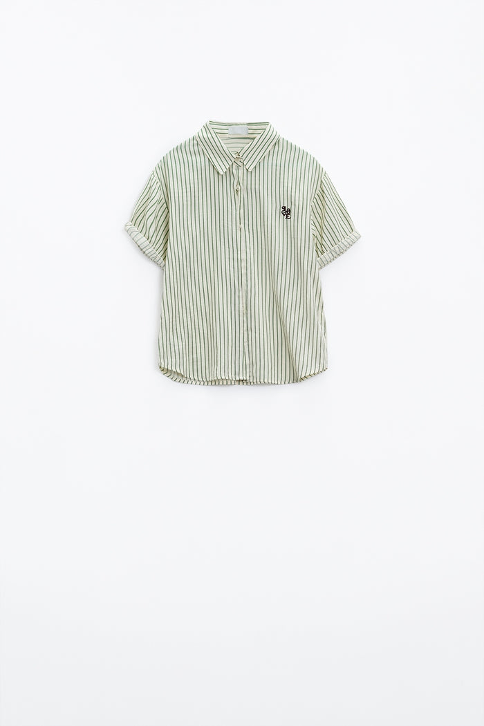 White Striped Blouse With Love Logo On Chest - Shirts