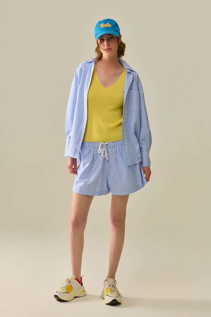 White Striped Buttoned Shirt In Blue - Shirts
