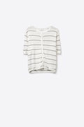 White Striped Knit Button-Front Short Sleeve Cardigan
