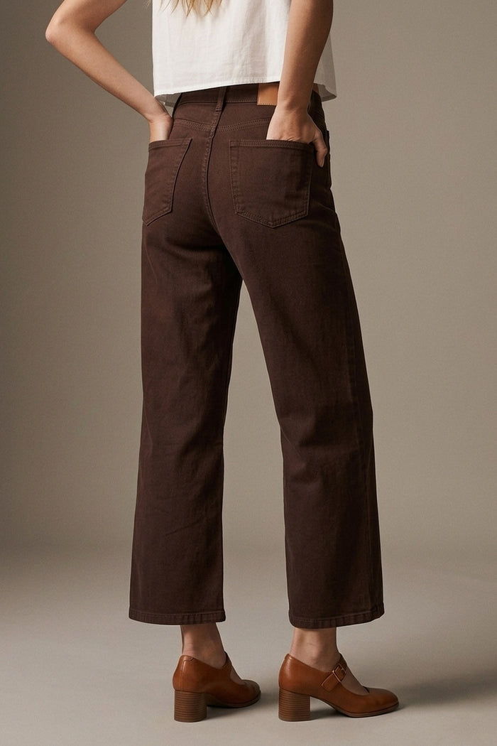 Wide Leg Cropped Jeans in Chocolate Brown - Coloured Jeans