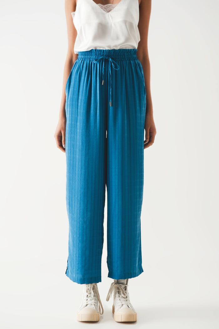 wide leg drawstring pants in blue - trousers
