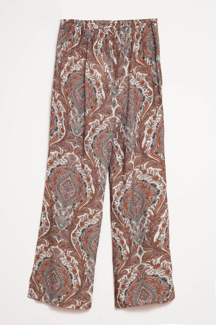 Wide leg pants in beige paisley print - trousers