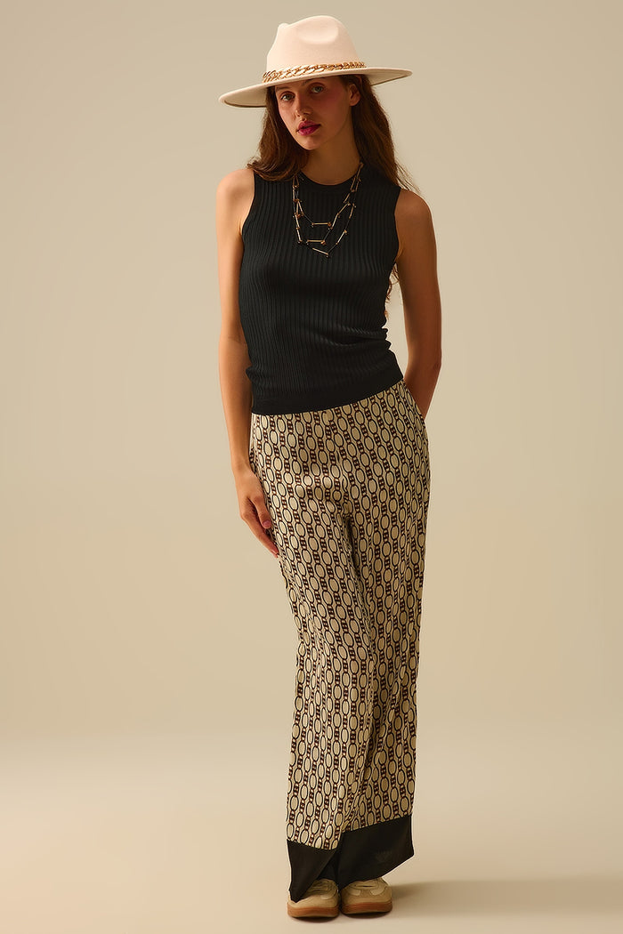 Wide-Leg Printed Pants with Chain Motif - trousers