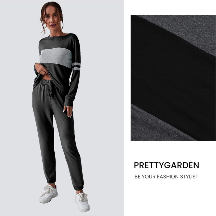 Women Color Block 2 Piece Sets Tracksuit