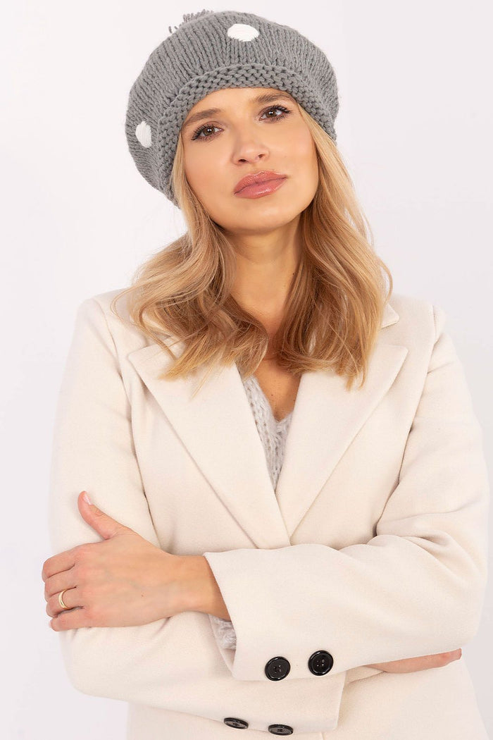 Women's Pattern Cap with Dots - Trendy Grey Hat grey one-size-fits-all - Hats