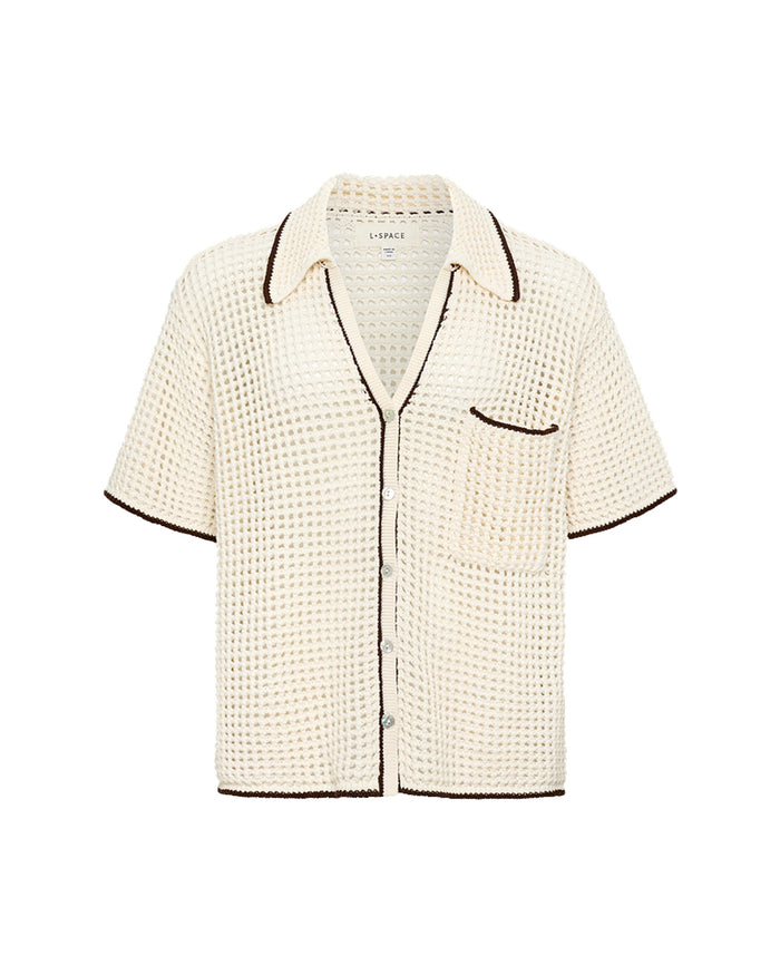 Off-model image of the LSPACE x The Salty Blonde Scout Shirt in cream-espresso on a clean background.