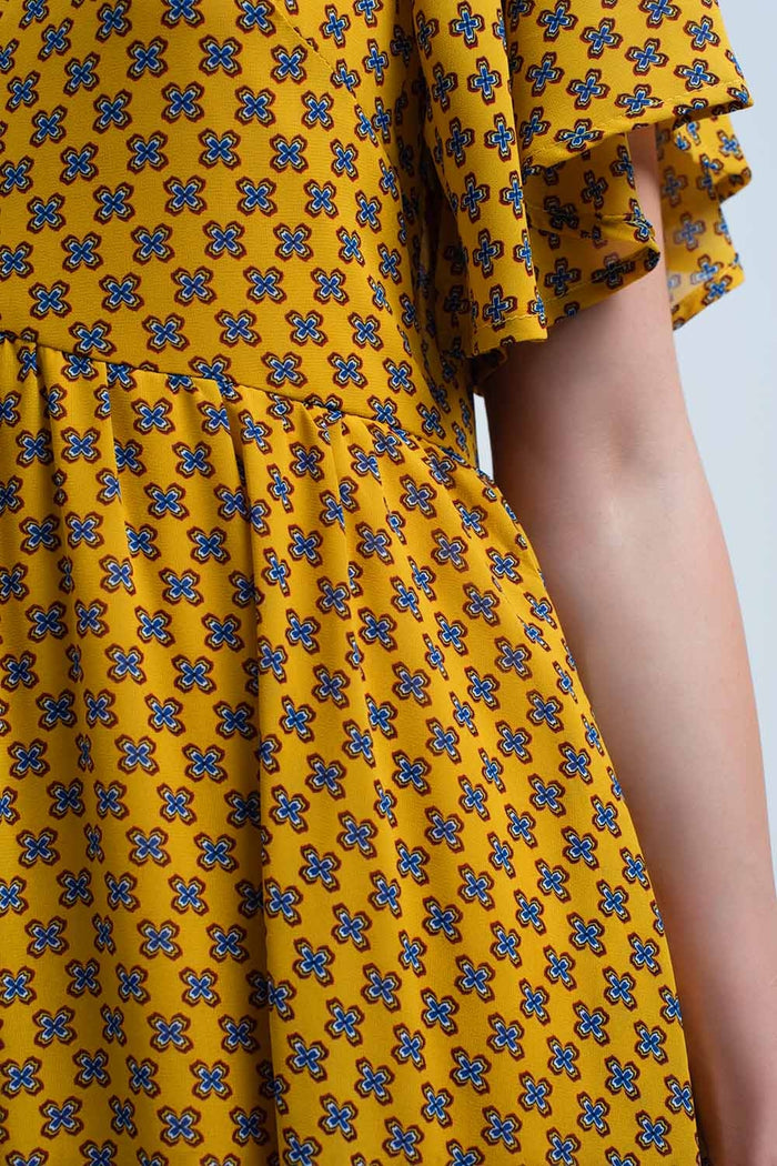 Yellow dress with flight and geometric pattern - dress