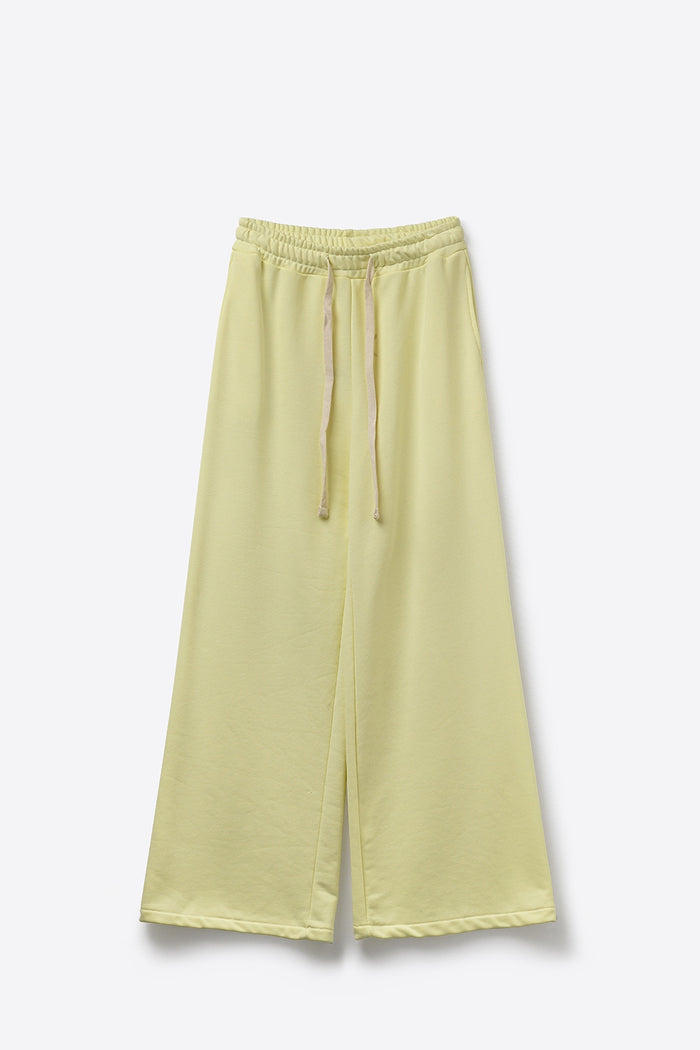Yellow Knit Straight Fit Sweatpants with elastic waist and Tie - trousers