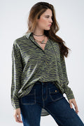 Zebra Printed Shirt in Green - Shirts