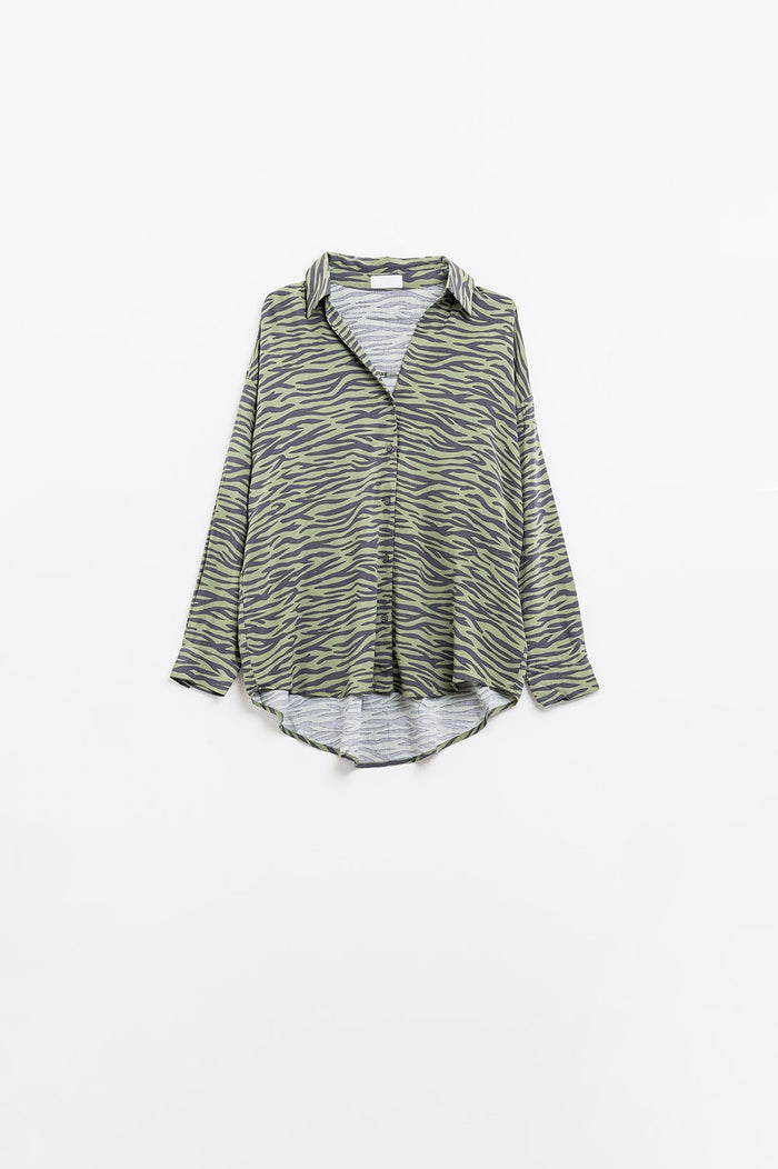 Zebra Printed Shirt in Green - Shirts