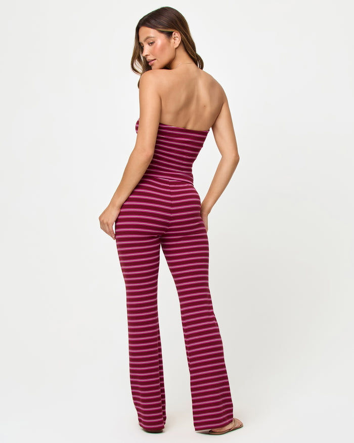 LSPACE Zinnia Pant in Sipping Sangria Stripe, back view on model.